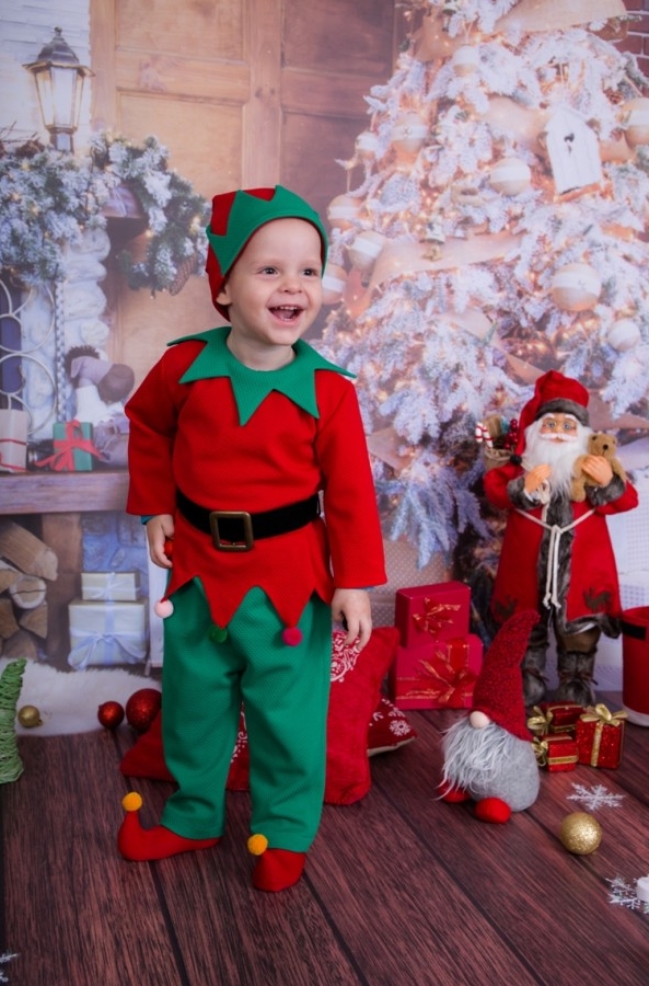 Coafor Pasiv puternic  Costum de Spiridus, Elf pentru copii (serbari, sedinte foto)