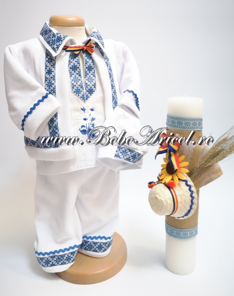 Pachet promotional pentru botez traditional TUDOR - lumanare si costum