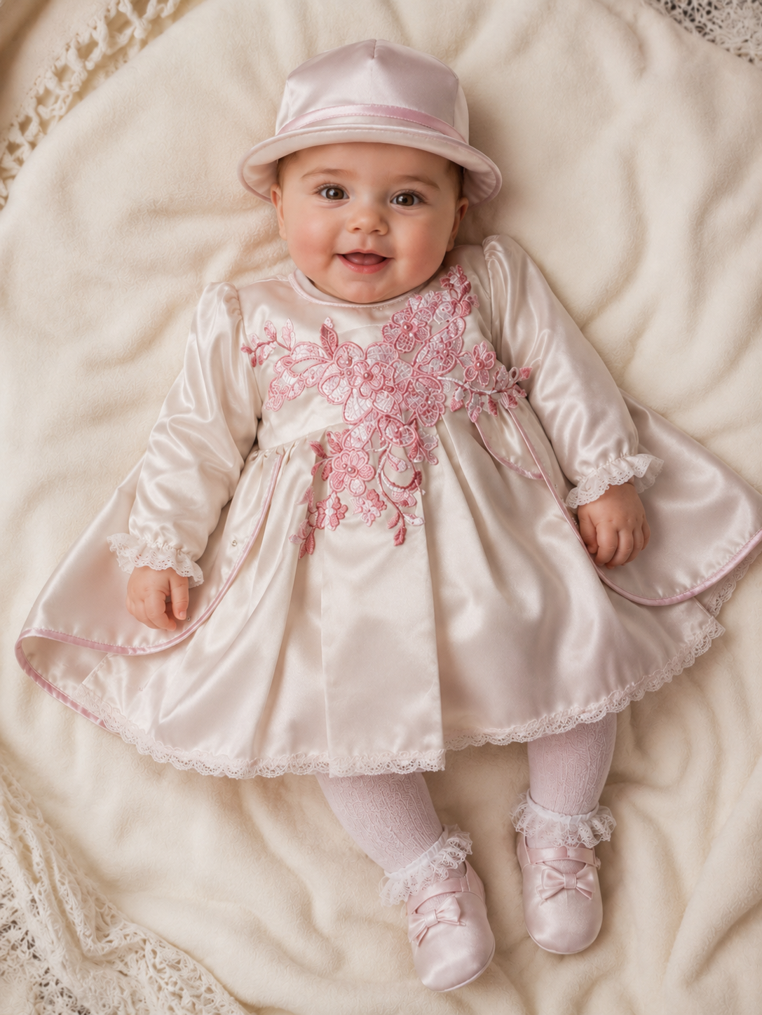 Costum de botez cu rochita si pardesiu MONIQUE