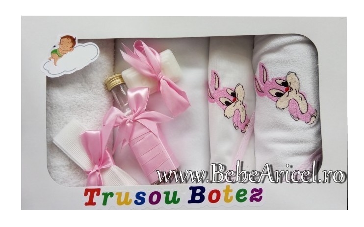 Trusou pentru botez (7 piese) brodat - IEPURAS