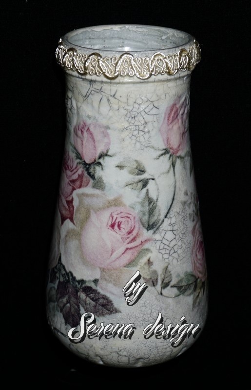 Vaza de sticla decorata ROSES