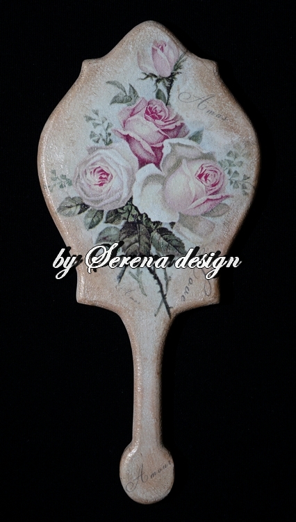 Oglinda decorata prin tehnica decoupage Vintage Roses