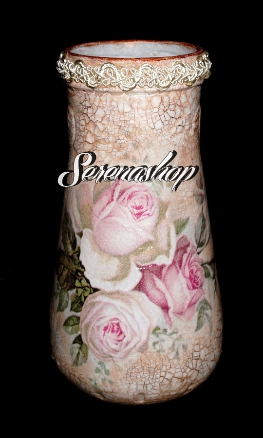 Vaza de sticla decorata ROSES