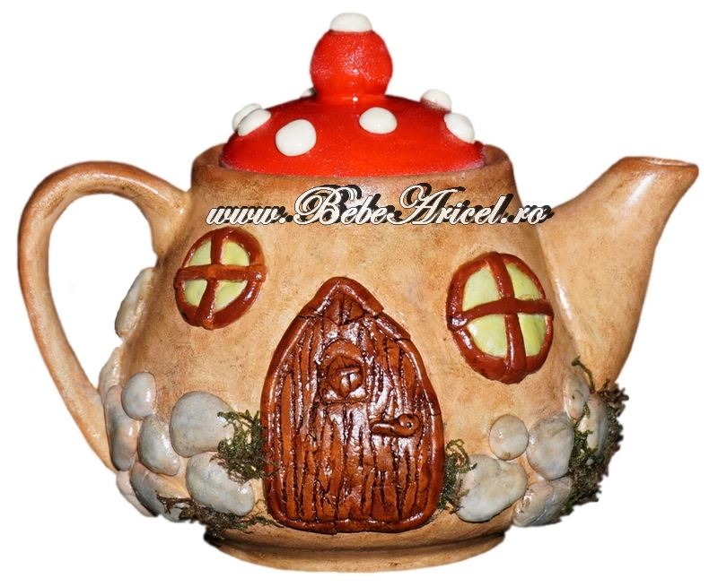 Ceainic de ceramica decorat handmade Casuta piticilor, Serena design