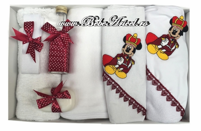 Trusou pentru botez (7 piese) brodat - MICKEY MOUSE KING