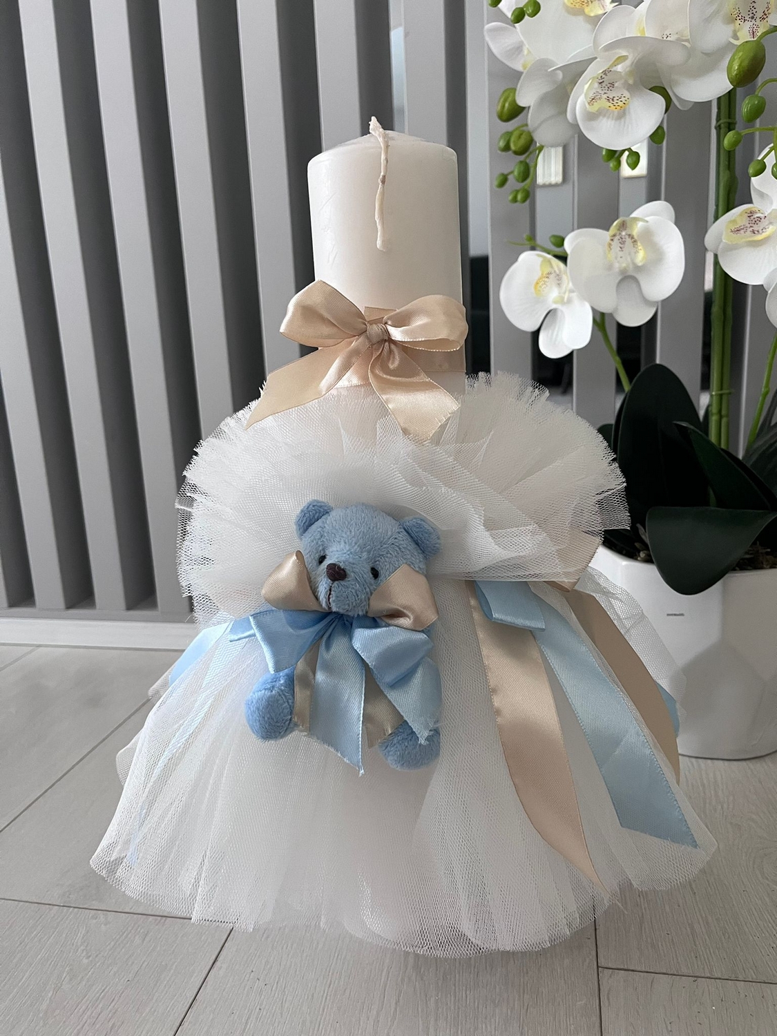 Lumanare stalp pentru botez bebelusi ELEGANCE TEDDY