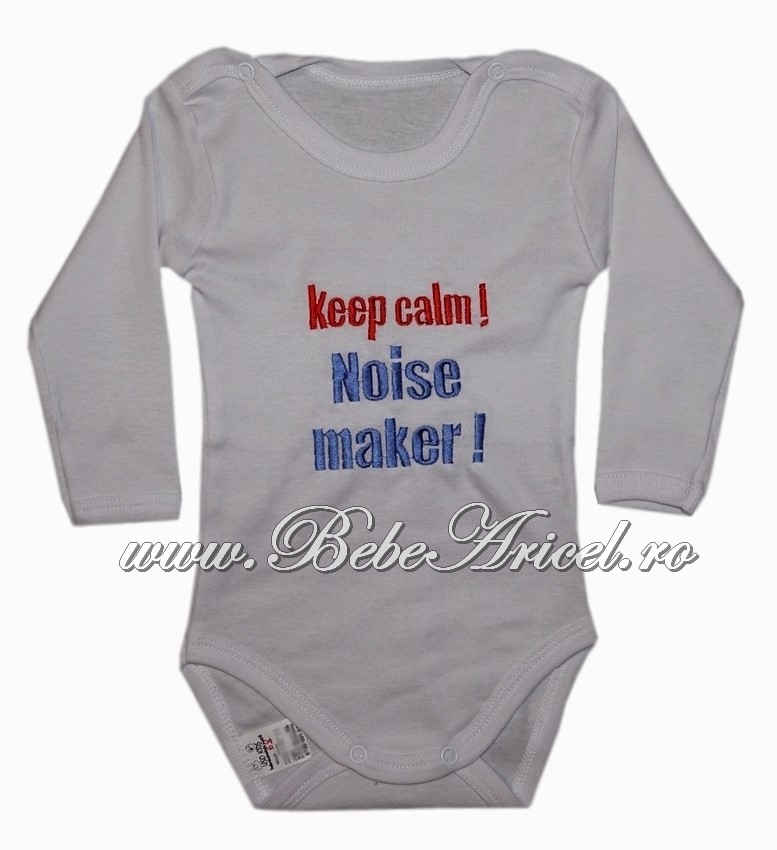Body cu maneca lunga cu mesaj pentru bebelusi - Keep calm! Noise maker