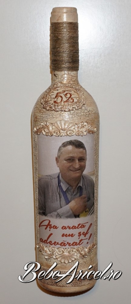 Sticla cu vin personalizata, decorata cu mesaj si fotografie