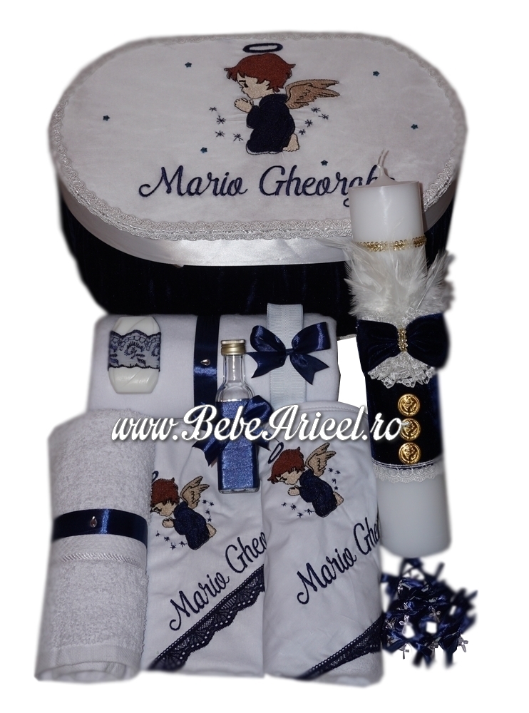 Pachet promotional botez cutie trusou, trusou, cruciulite si lumanare INGERAS