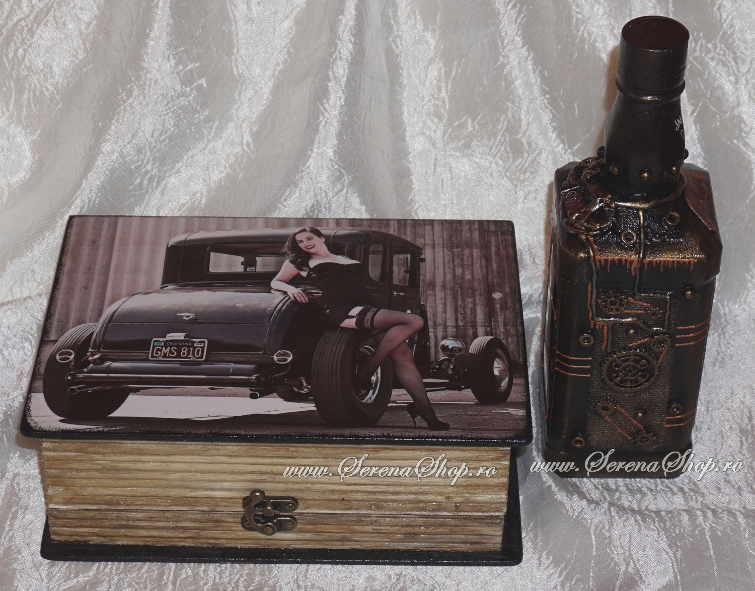 Sticla cu wiskey Jack Daniel's si cutie personalizate, decorate manual