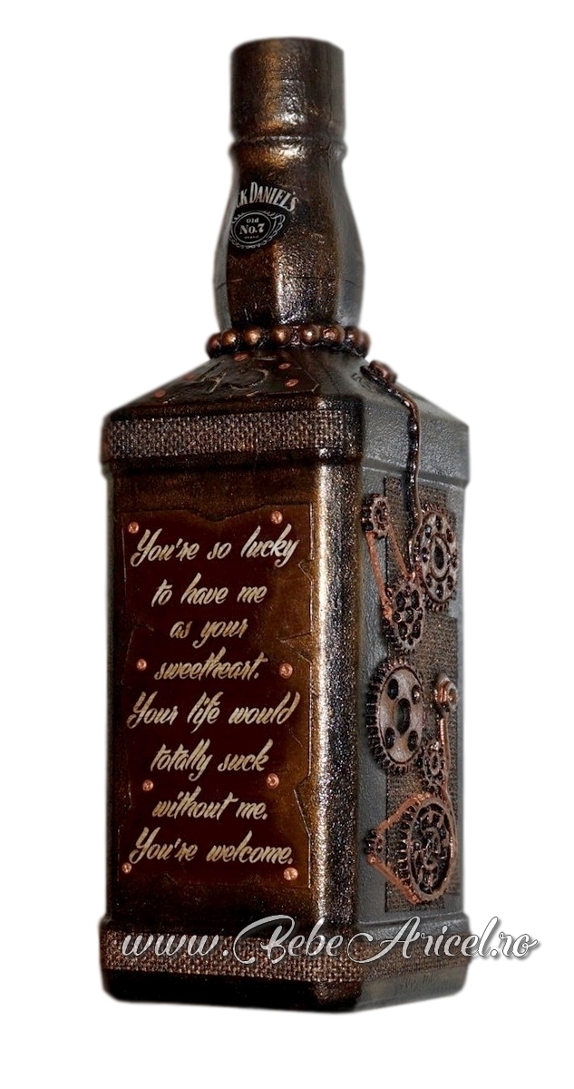 Sticla cu wiskey Jack Daniel's personalizata, decorata manual
