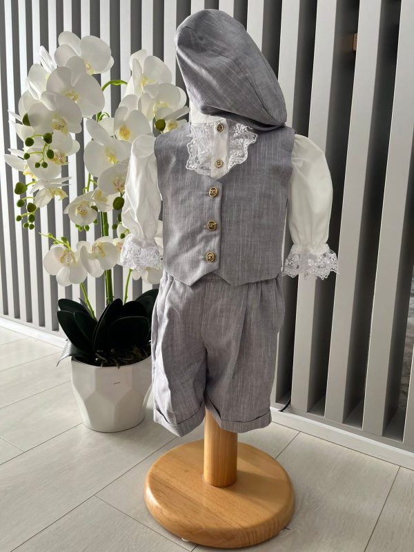 Costum elegant de vara pentru botez si aniversare pentru baieti print FELIPE
