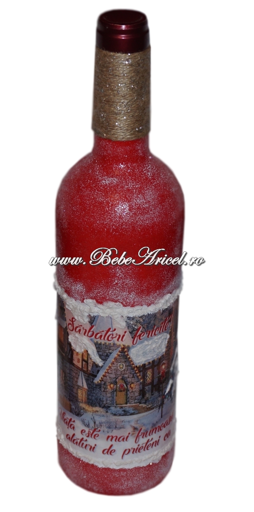 Sticla cu vin decorata manual - CRACIUN