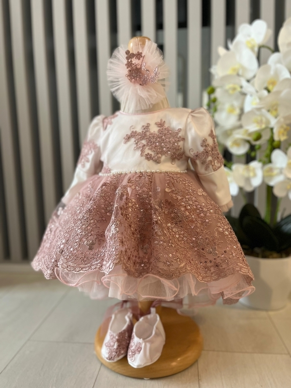 Rochita pentru botez de lux cu bentita si pantofiori DUCESA