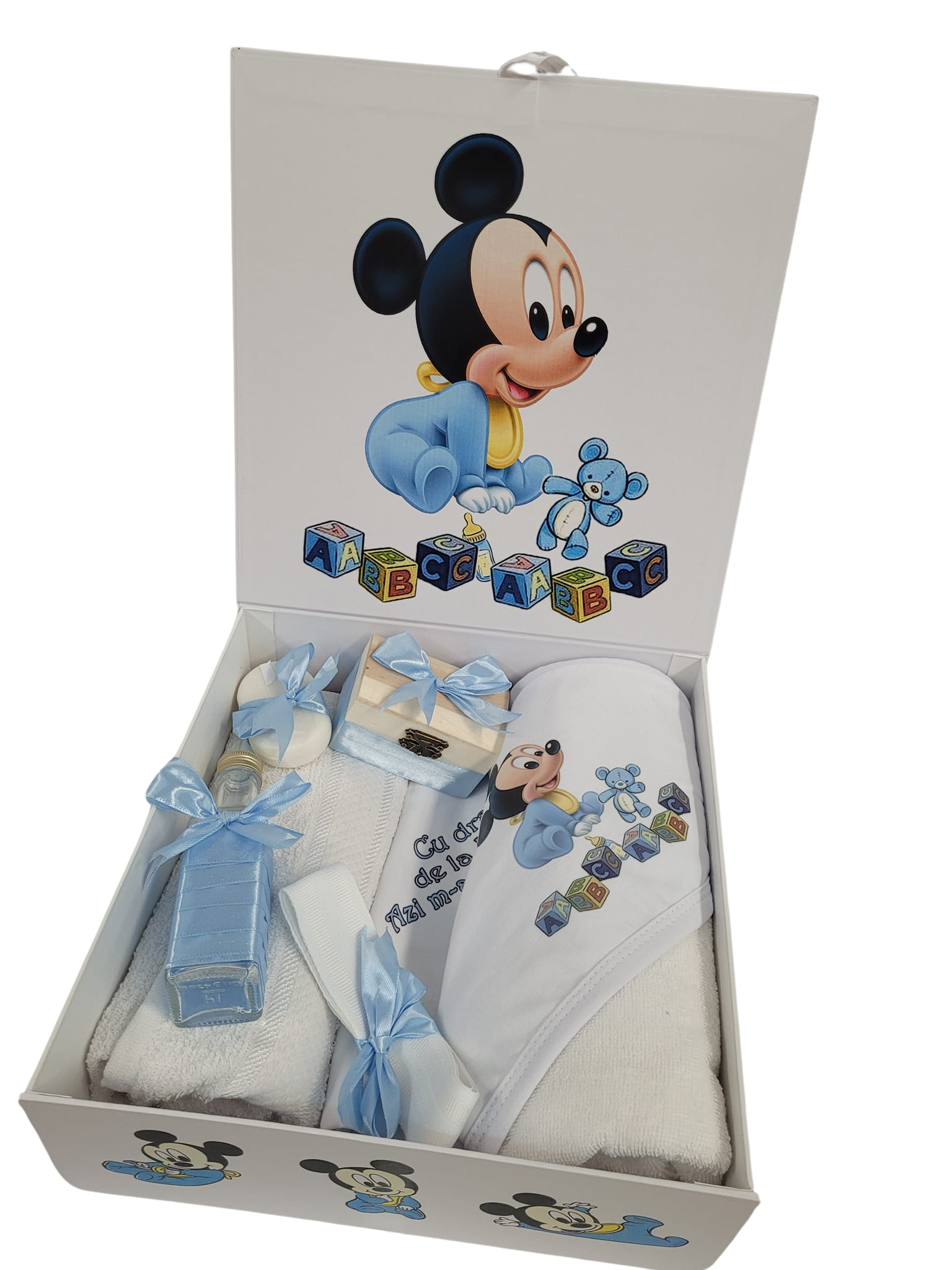 Pachet 8 piese: trusou pentru botez 7 piese si cutie pentru trusou - BABY MICKEY MOUSE